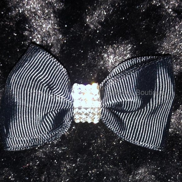 Black 3" Double Bow tie Bow with Rhinestone Center  HANDCRAFTED - Picture 3 of 3